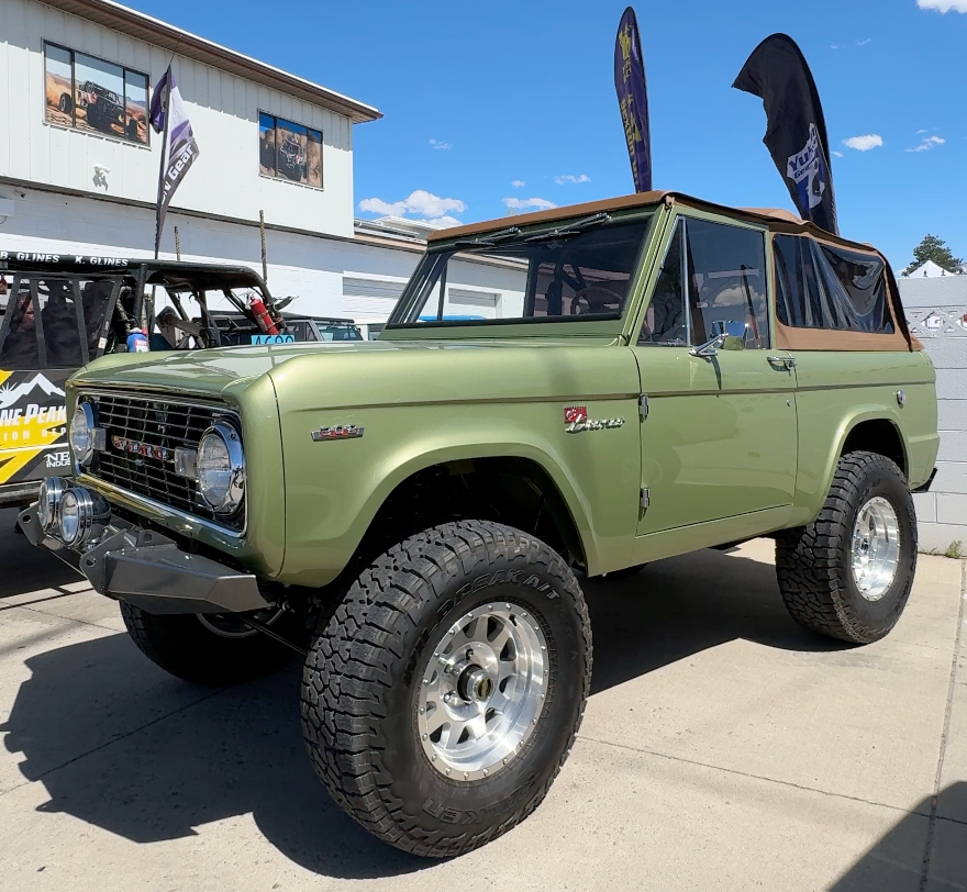 Lifted classic Ford Bronco at Sexton Offroad in Salt Lake City and Park City, UT, with custom suspension upgrades for enhanced off-road adventure and vintage style.