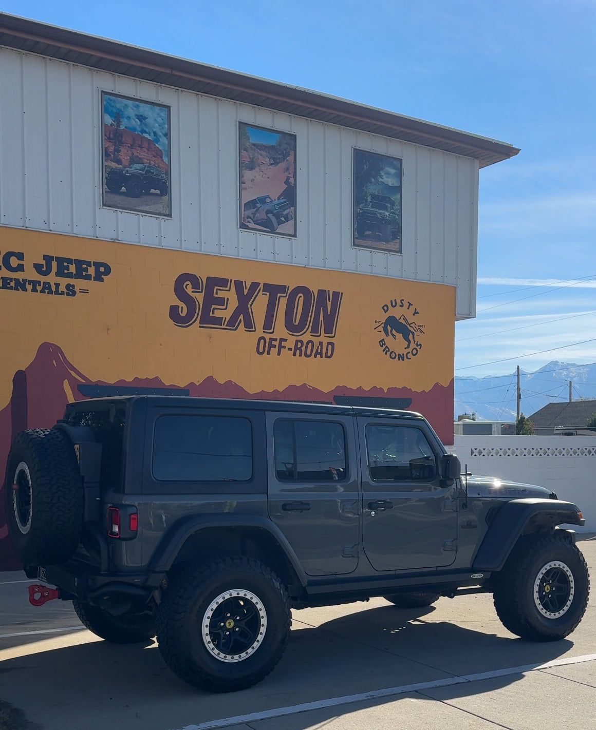 Lifted Jeep Wrangler at Sexton Offroad in Salt Lake City and Park City, UT, with custom suspension upgrades for improved off-road performance and bold style.